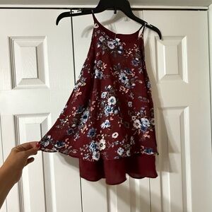Pink Rose Burgundy Floral Blouse